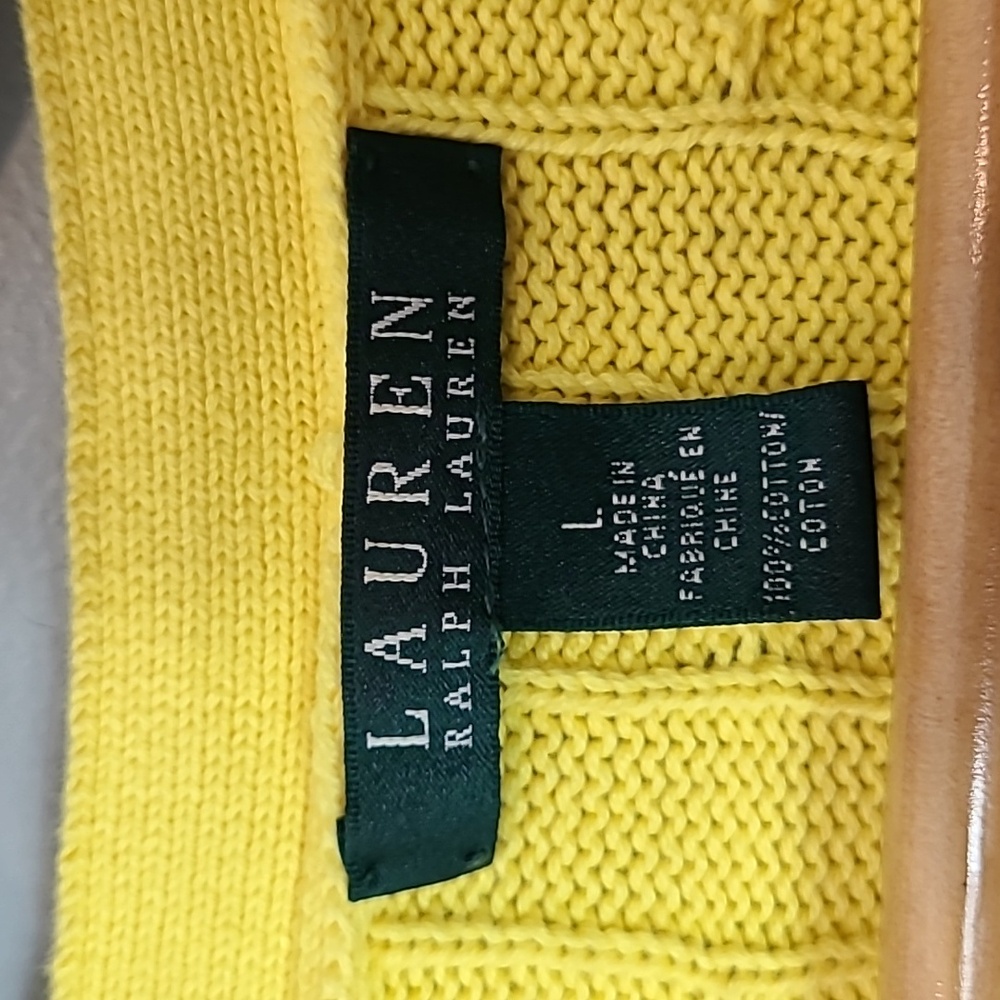Ralph Lauren Long Cable Sweater Preppy Yellow Old Money Size Large Academia - Picture 6 of 7